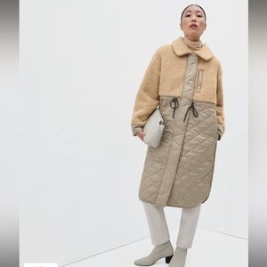 Everlane - The Quilted Teddy Coat in Dark Khaki/Cashew